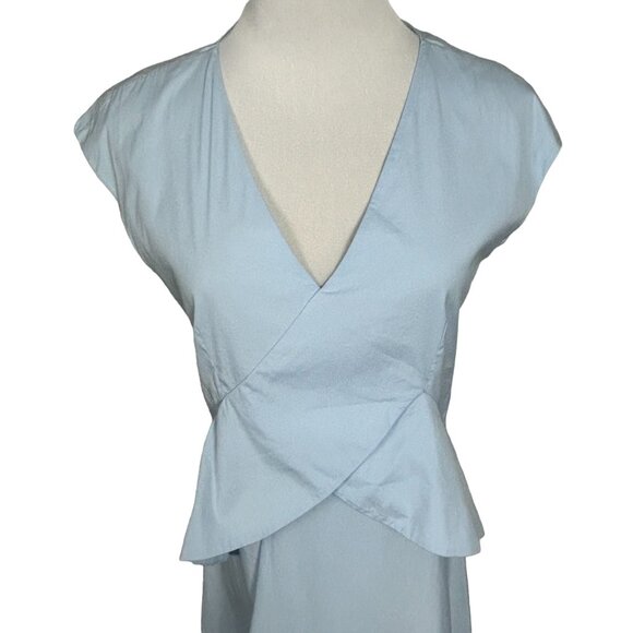 COS Dress Womens 6 Draped Cap Sleeve Blue V-Neck Midi Stretch Asymetrical Hem - Picture 7 of 16